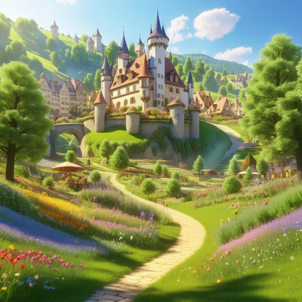 Magical Meadow with Enchanted Townscape