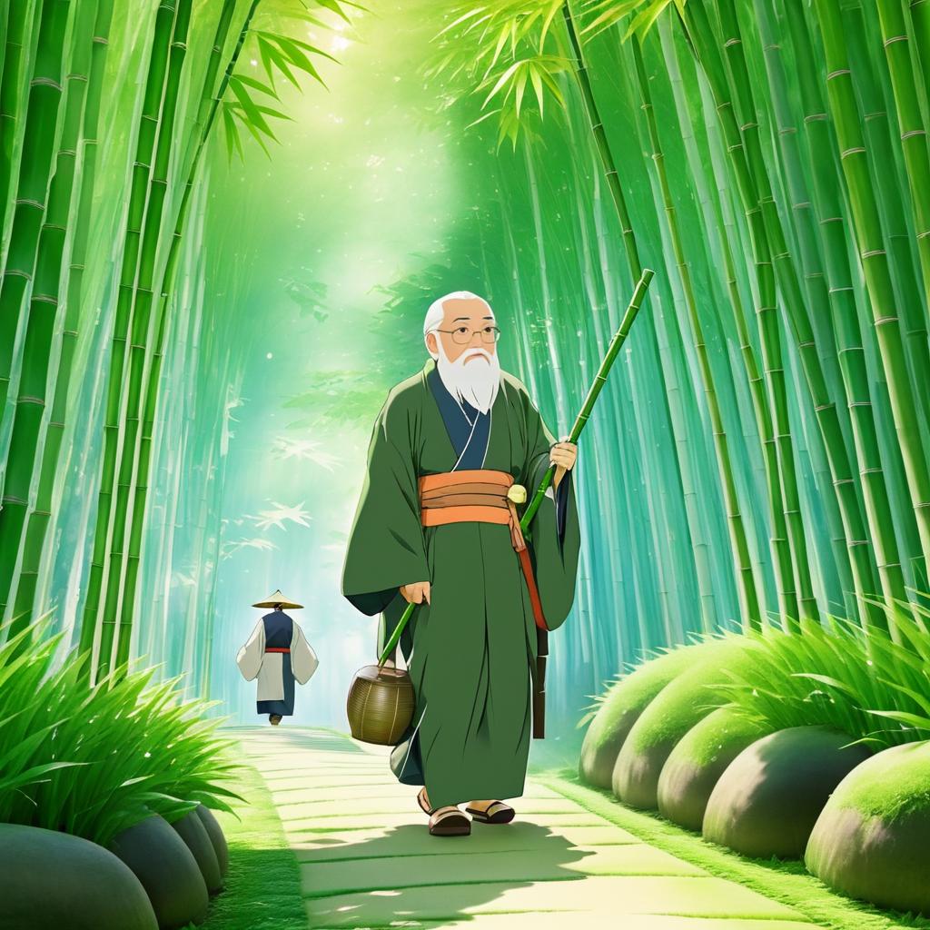 Wise Old Man in Serene Bamboo Grove