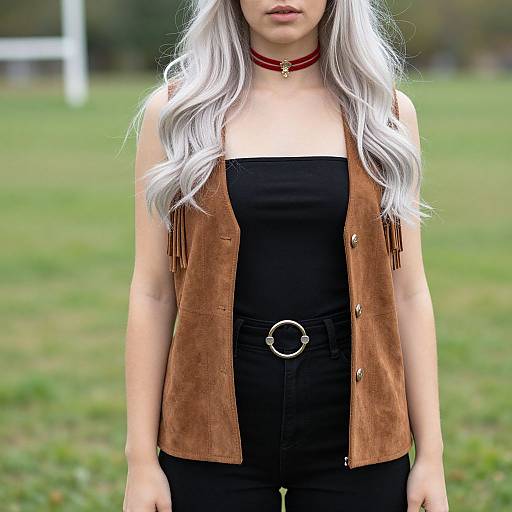 Outdoor Portrait of Blonde Woman in Suede Vest