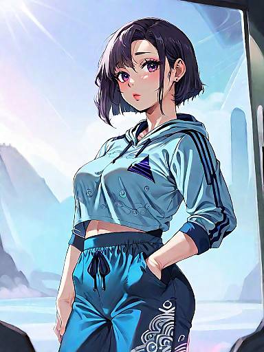 Anime Girl in Blue Casual Sportswear