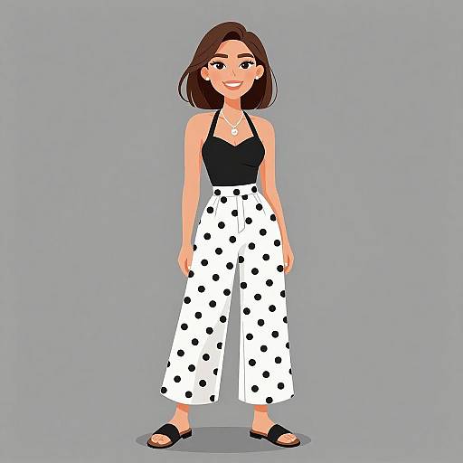 Smiling Woman in Polka Dot Palazzo Pants