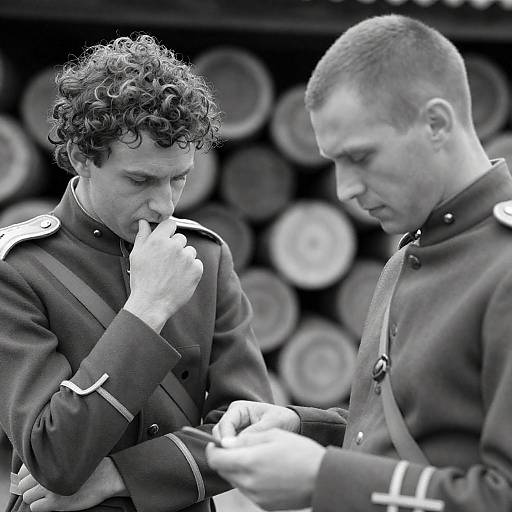 Pensive Soldiers in Black-and-White