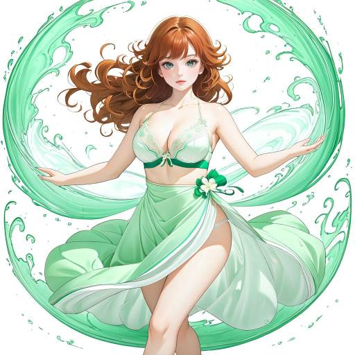 Anime Girl in White Lingerie and Green Jacket