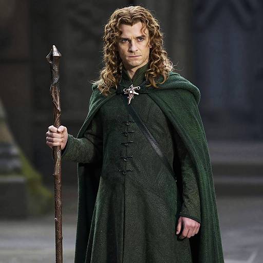 Man in Lord of the Rings Style Green Cape Costume