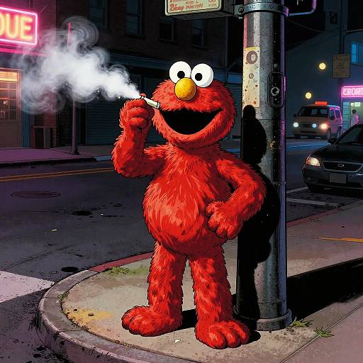 Elmo in Neon Noir Street Scene