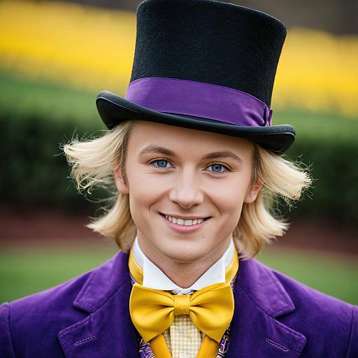 Man in Willy Wonka Costume with Top Hat