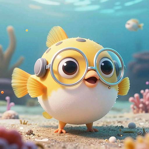 Cute Cartoon Female Pufferfish Explorer