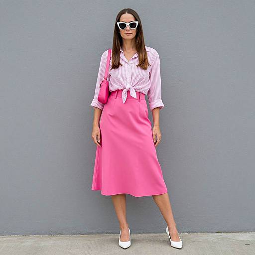 Woman in Pink A-Line Skirt and White Sunglasses
