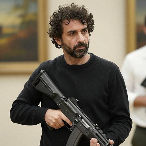 Man Holding Assault Rifle Indoors