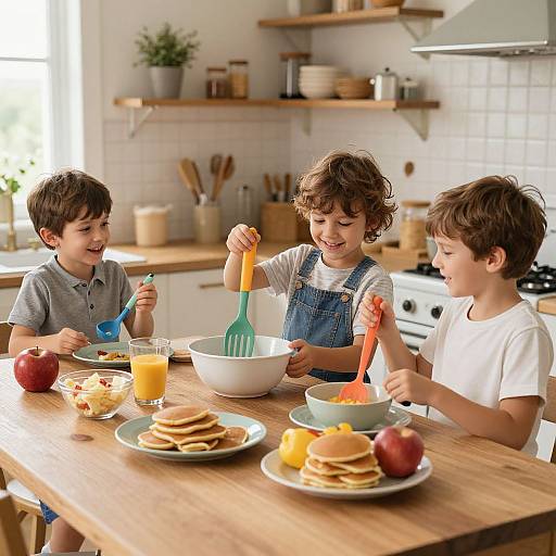 Kids Cooking Together in Cozy Kitchen