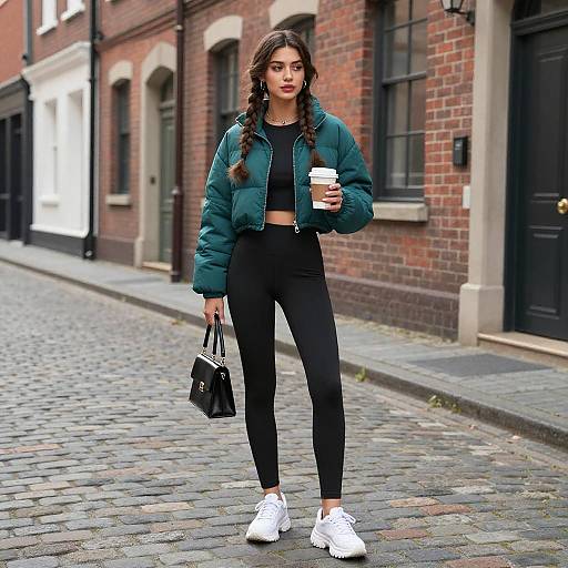 Urban Chic Woman on Cobblestone Street