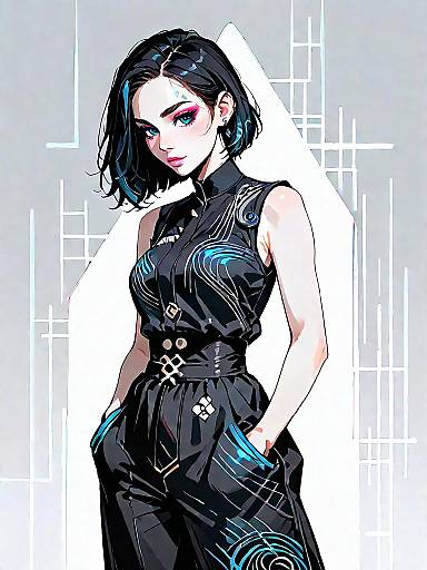 Chic Woman in Bold Geometric Jumpsuit