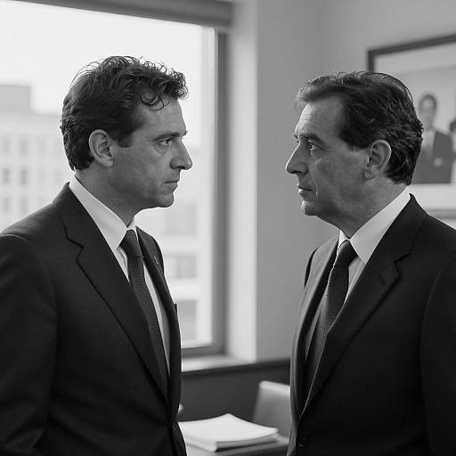 Two men in suits facing each other