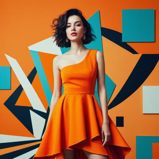 Glamorous Woman in Bright Orange Asymmetric Dress