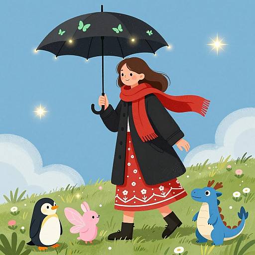 Whimsical Scene with Colorful Characters