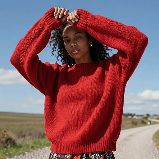 Woman with Bright Sweater in Nature
