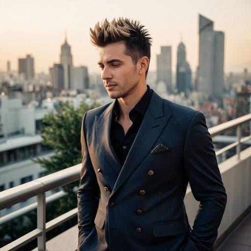 Stylish man in double-breasted suit on rooftop