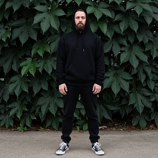 Bearded Man in Black Hoodie Outdoors