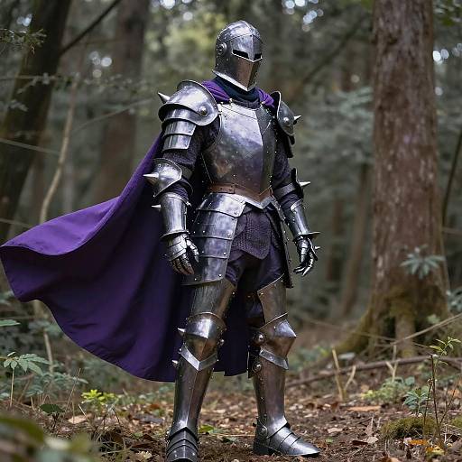 Dark Purple Armored Cosplayer in Forest