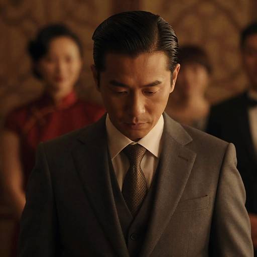 Elegant Asian Man in Gray Suit Portrait