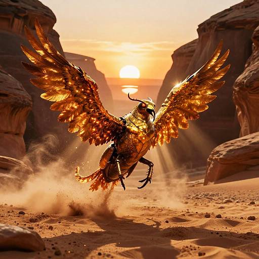 Golden Phoenix-Scarab in Desert Canyon