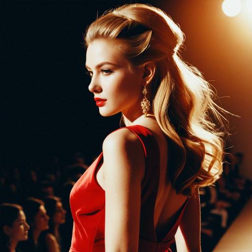 Fashion Model in Red Evening Gown on Runway Fashion Model in Red Evening Gown on Runway
