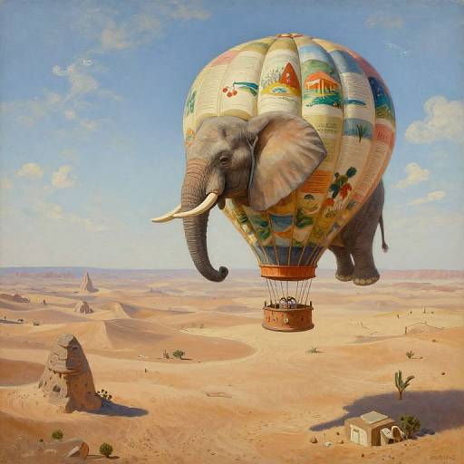 Whimsical Desert Sky Elephant Flight