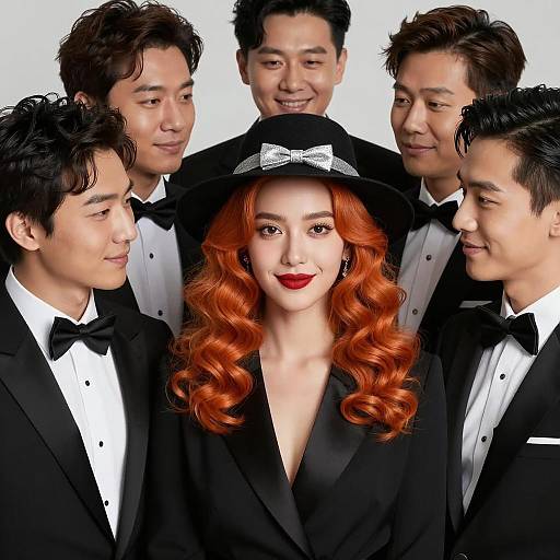 Elegant Woman Surrounded by Smiling Men