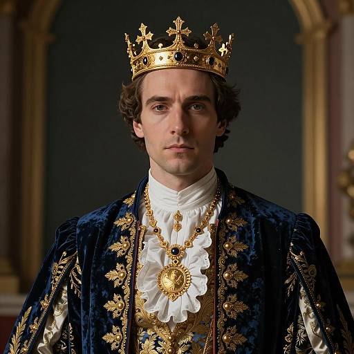 Man in Baroque Royal Attire with Gold Crown