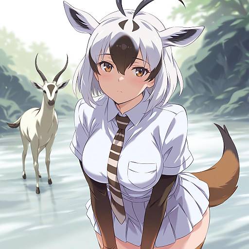 Illustration of Arabian oryx (kemono friends), kemono friends in the style of Akira (coffee curry)