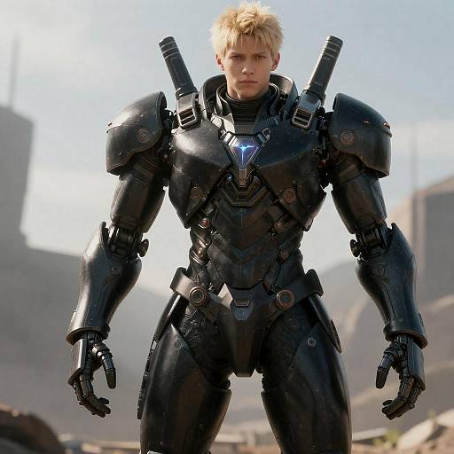 Blonde Male in Black Mecha Armor