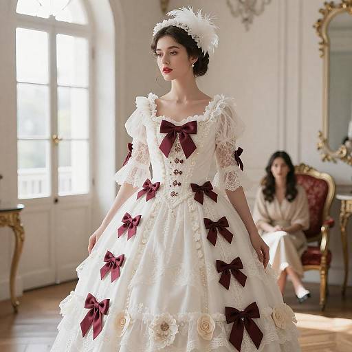 Ornate Lace Gown in Sunlit Room