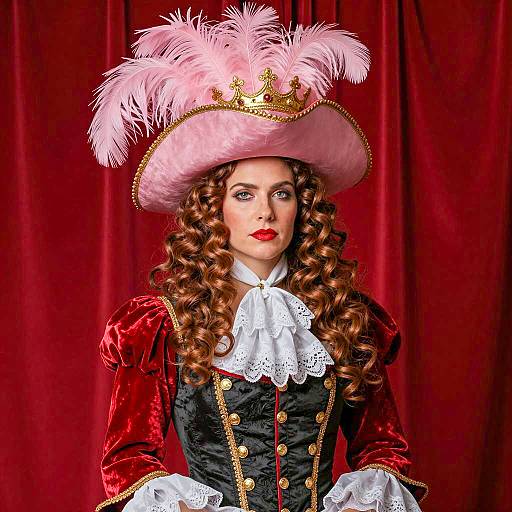 Woman in 18th-Century Pirate Costume with Feathered Hat
