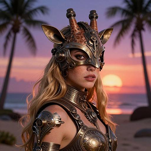 Steampunk Giraffe Masked Woman Portrait