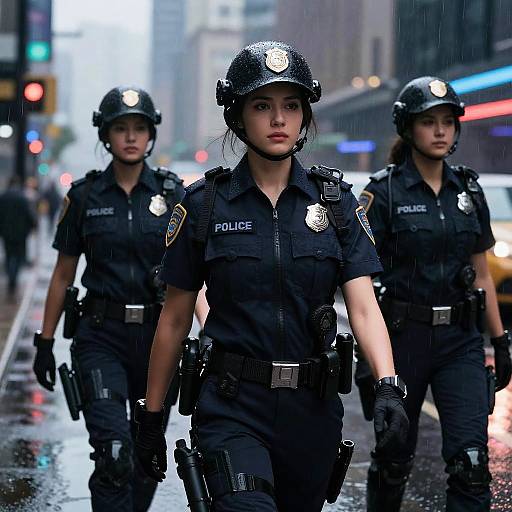 Futuristic Policewomen Patrolling Streets