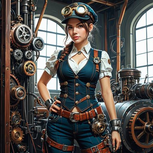 Steampunk Mechanic Girl in Detailed Outfit