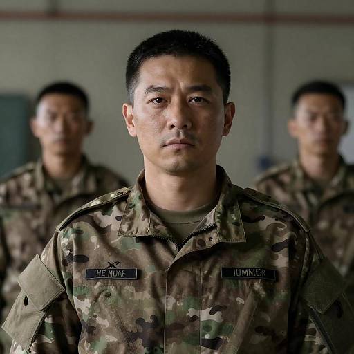 Serious Soldier in Camouflage Uniform