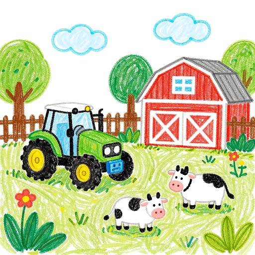 Childlike Farmyard Crayon Drawing