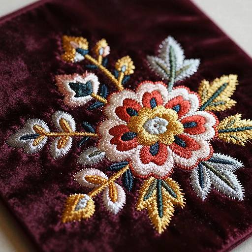 Intricate Floral Embroidery on Velvet