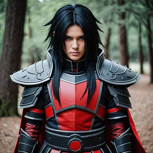 Cosplayer in Red and Black Madara Uchiha Armor