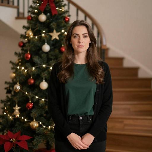 Christmas Scene with Woman and Tree