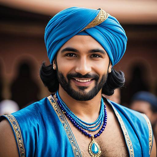 Man in Blue Aladdin Genie Costume