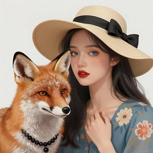 Charming Woman and Fox Portrait Illustration