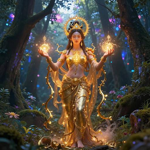 Radiant Nuwa Goddess in Enchanted Forest