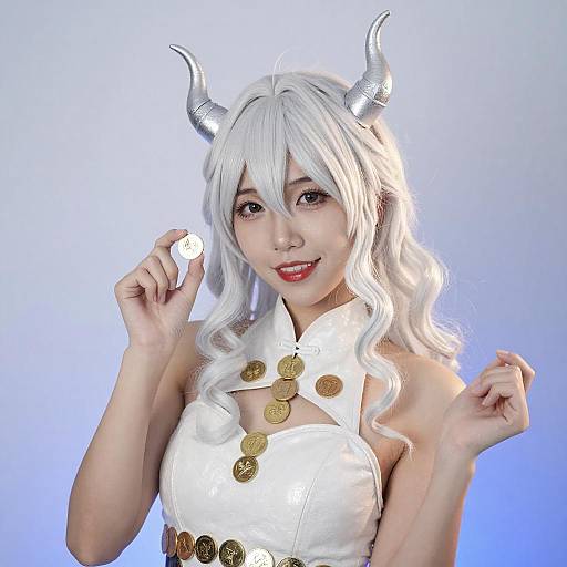 Anime Cosplay: Asian Woman with Silver Horns