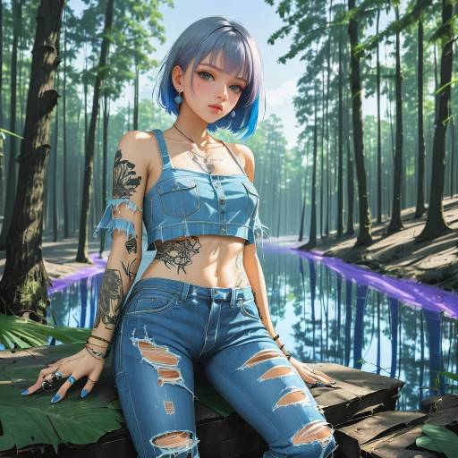 Girl in Denim Jewelry in Forest