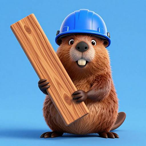 Determined Beaver with Wooden Plank