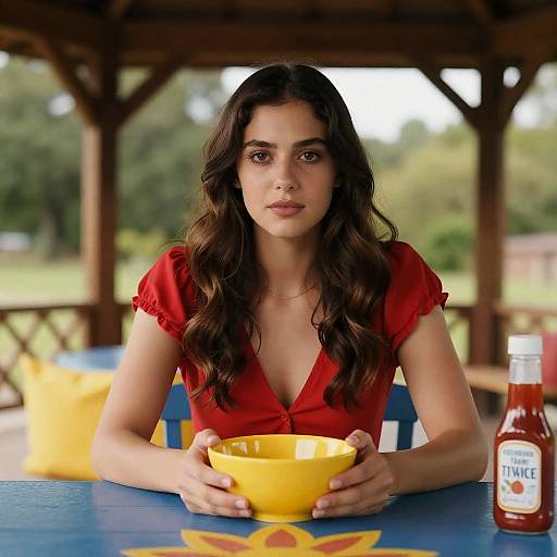 Woman in Gazebo with Colorful Elements