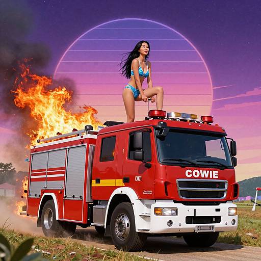 Korean Woman on Burning Firetruck