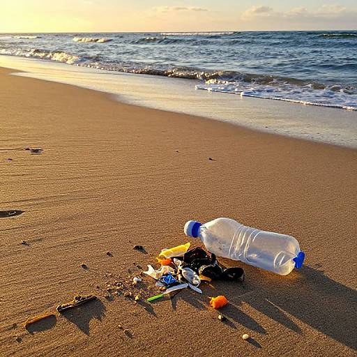 Plastic Waste on Serene Sunset Beach